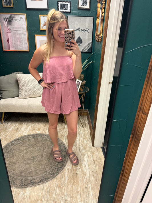 Pink strapless romper