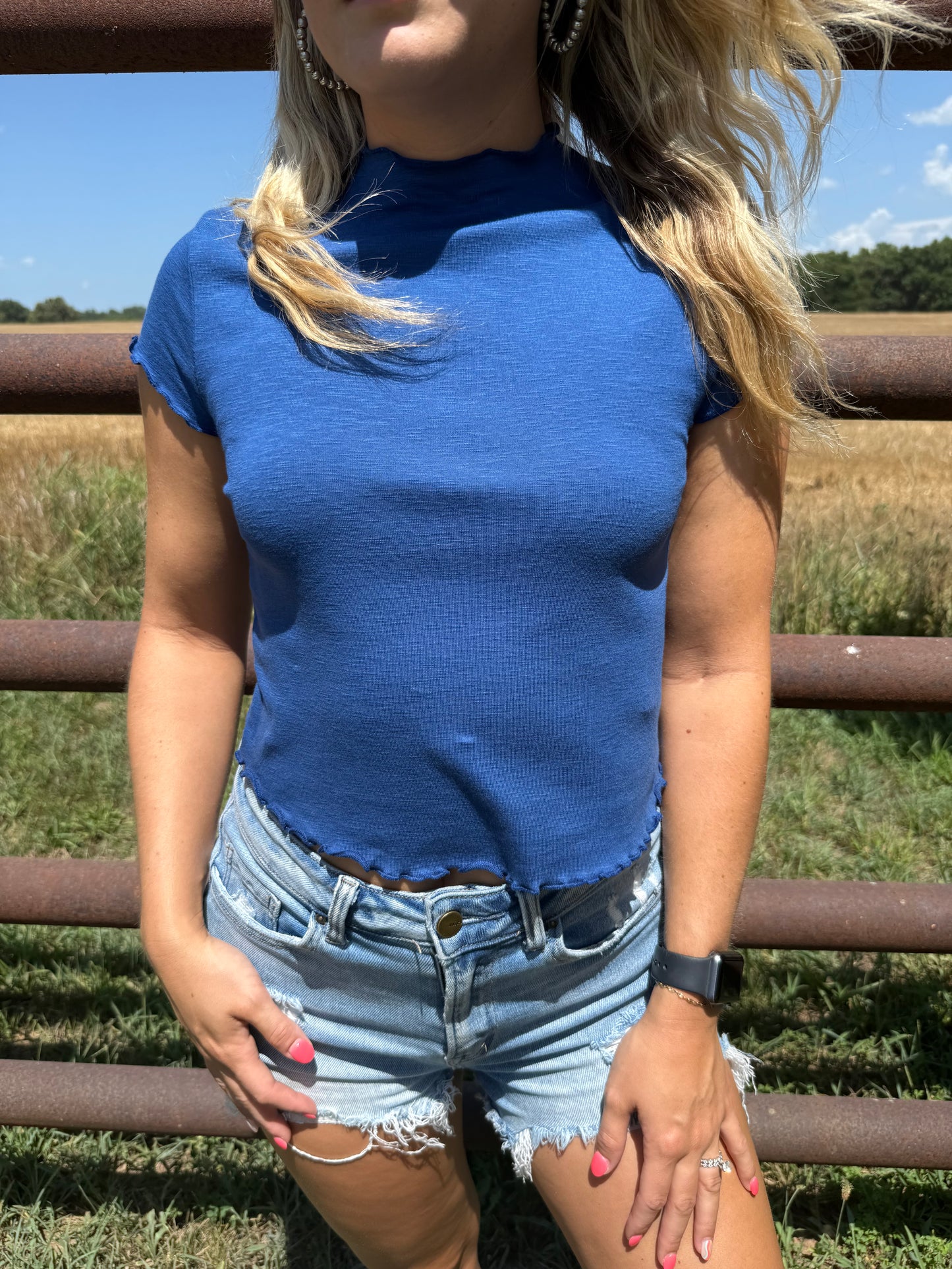 Navy Ruffle Hem Top