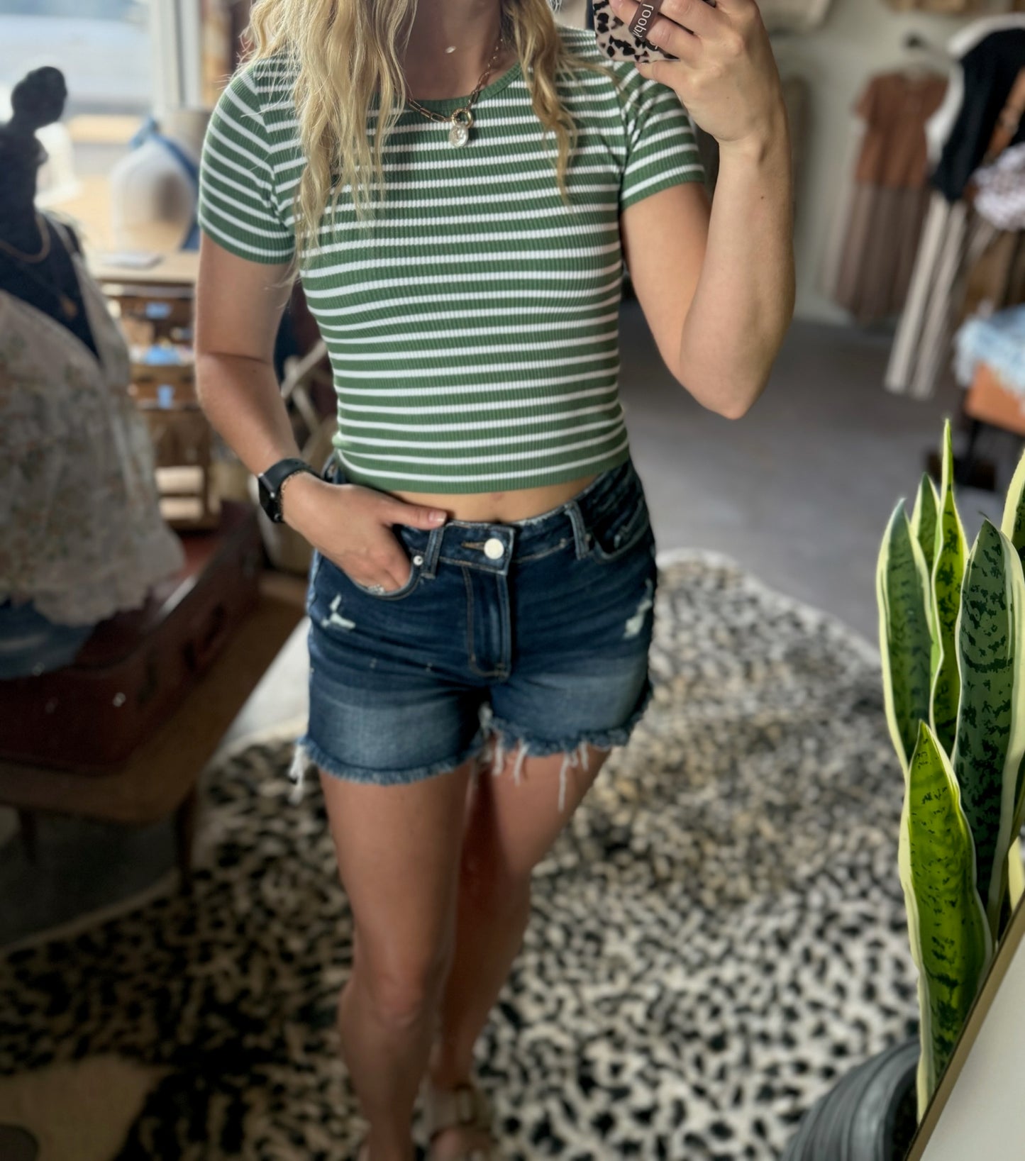Green Striped Baby Tee