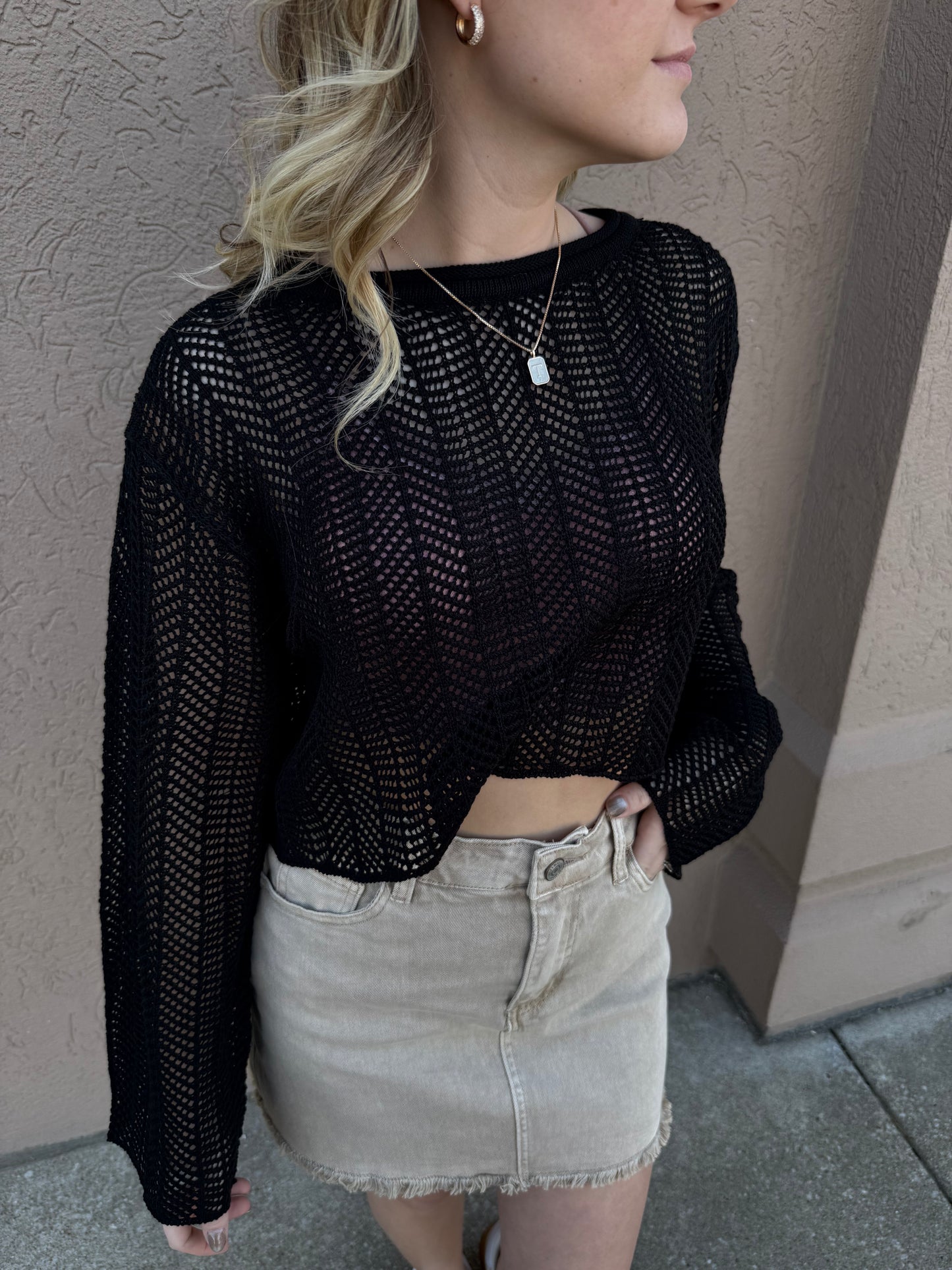 Black Knit Cropped Sweater