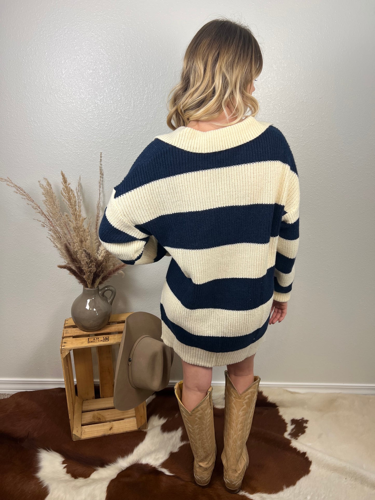 Navy Striped Sweater Dress
