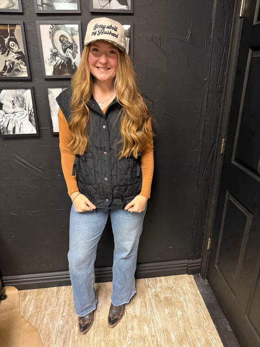 Black Quilted Tie Vest