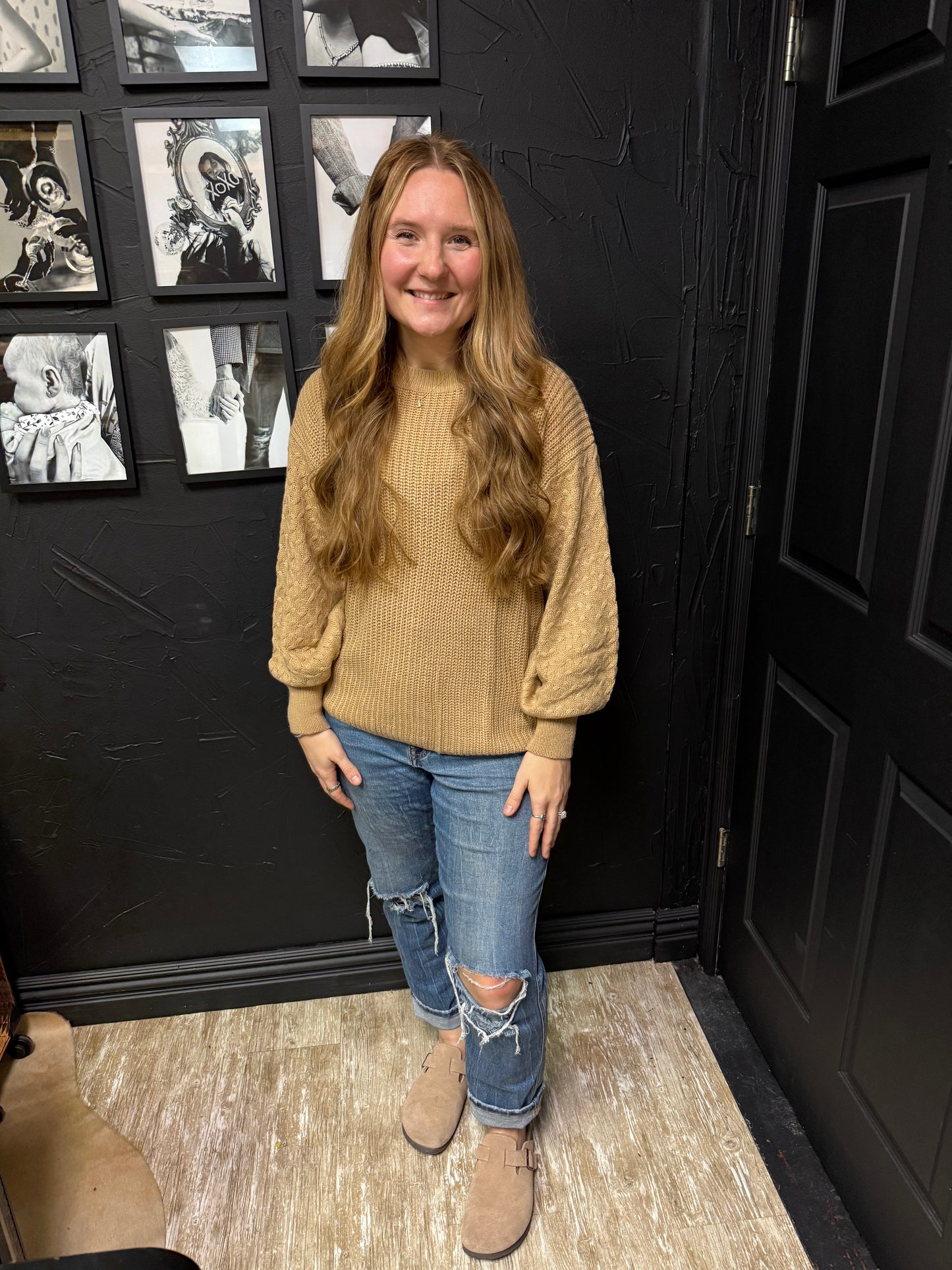 Tan Bubble Sleeve Sweater