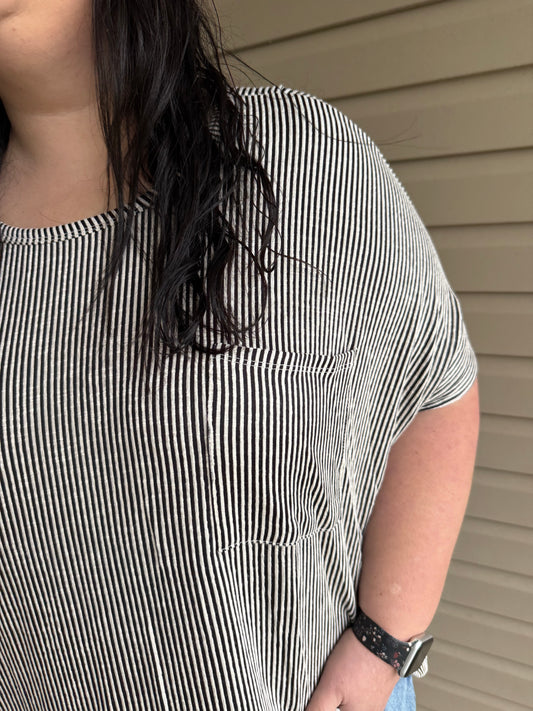 Plus Black & White Ribbed Top