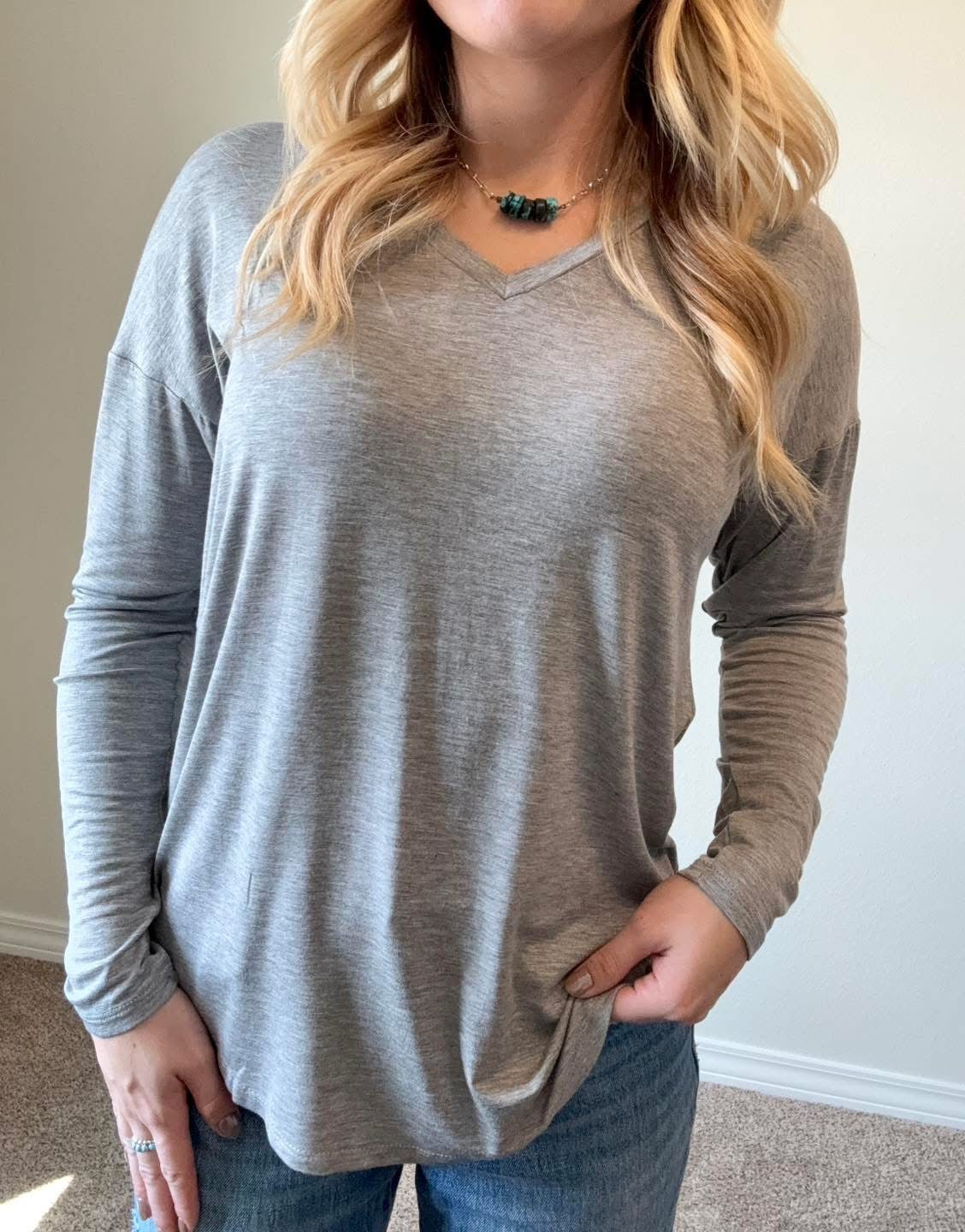 Heather Long Sleeve V-neck