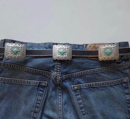 Leather Concho Chain Belt with Turquoise Stones