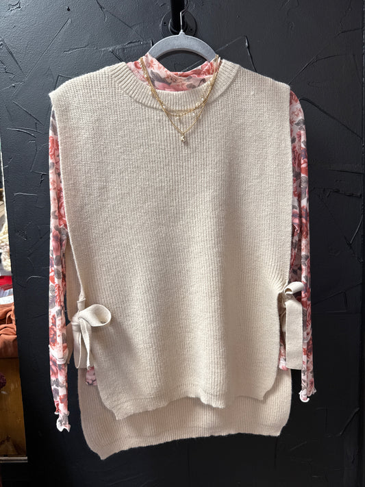 Pink floral mesh top