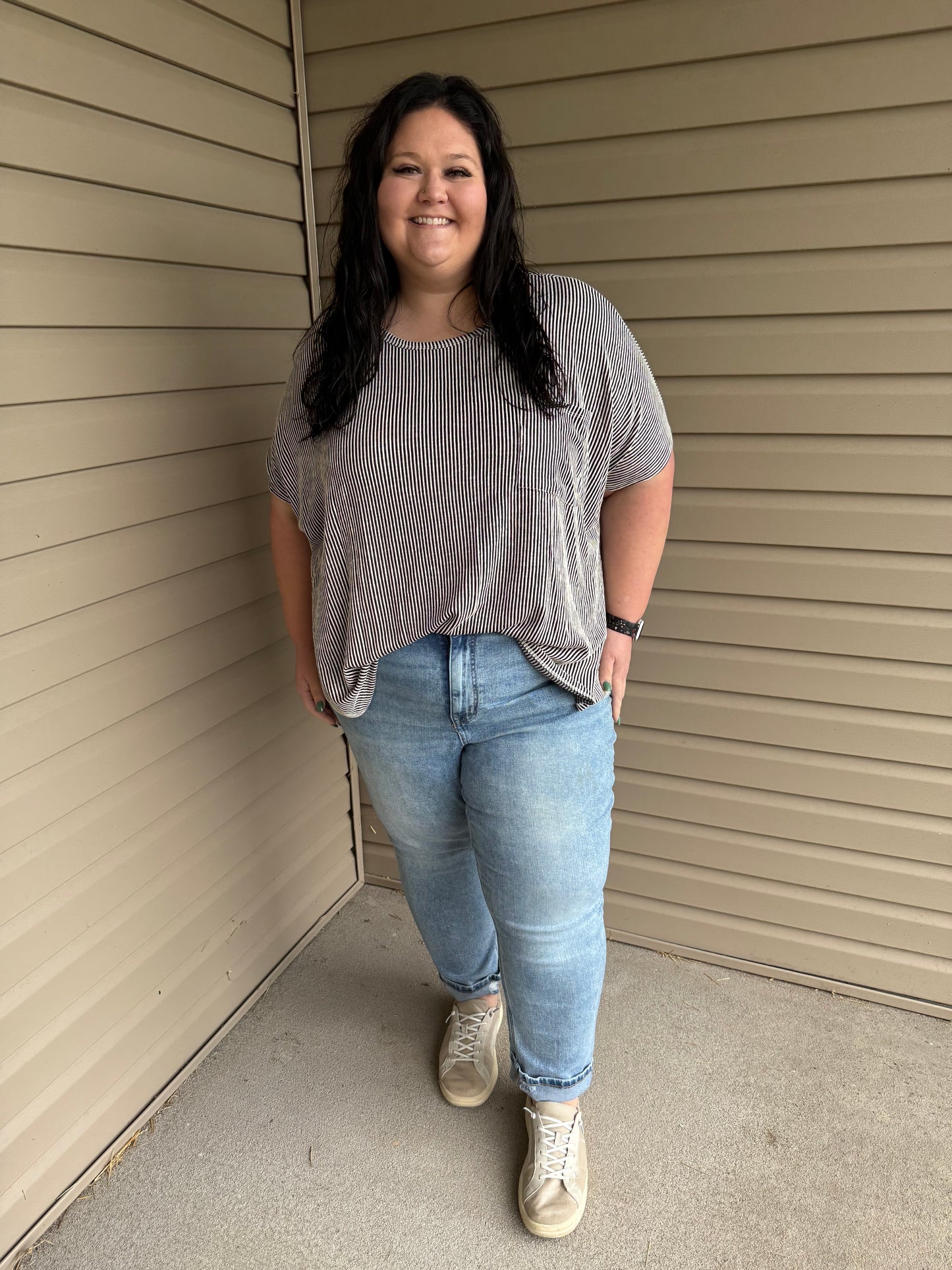 Plus Black & White Ribbed Top