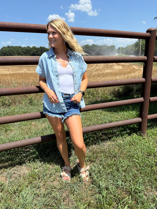 Blue Split Neck Bodysuit