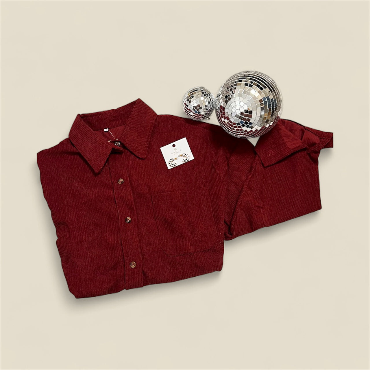 Red Corduroy Button Down Top