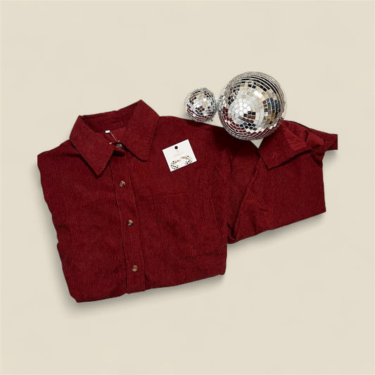 Red Corduroy Button Down Top
