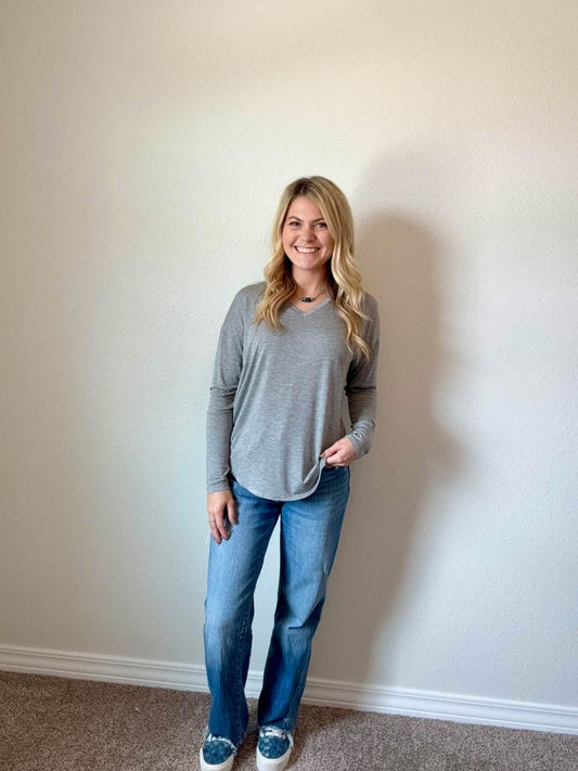 Heather Long Sleeve V-neck