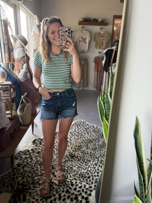 Green Striped Baby Tee