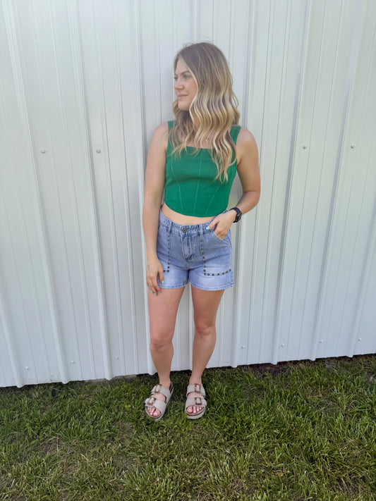 Green Square Neck Knit Tank
