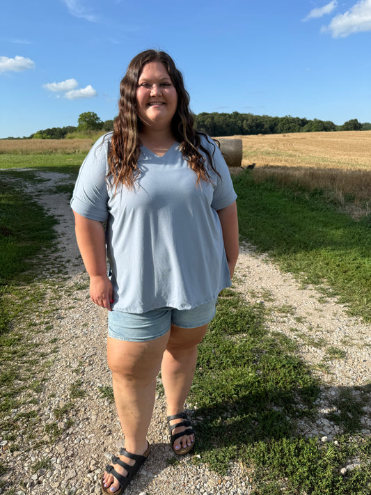 Plus Dusty Blue V-neck