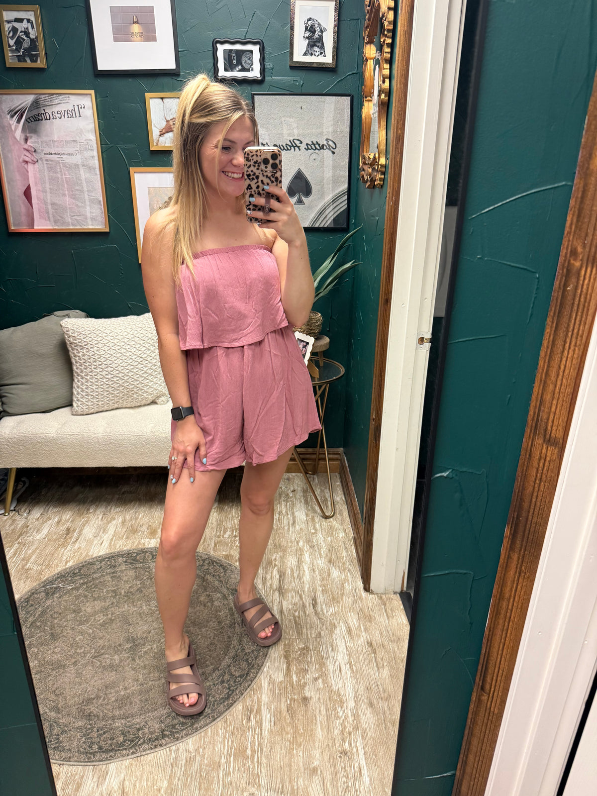 Pink strapless romper