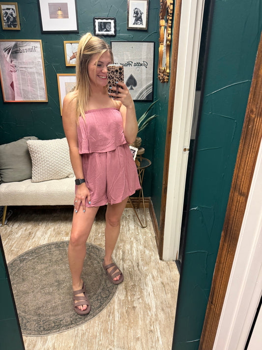 Pink strapless romper