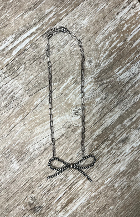 Silver Navajo Pearl Bow Necklace