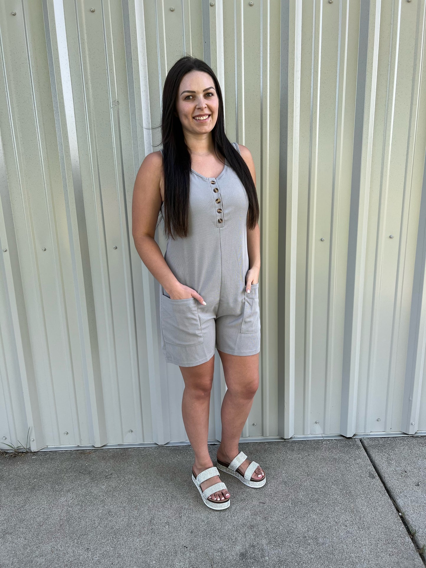 Grey Waffle Knit Romper