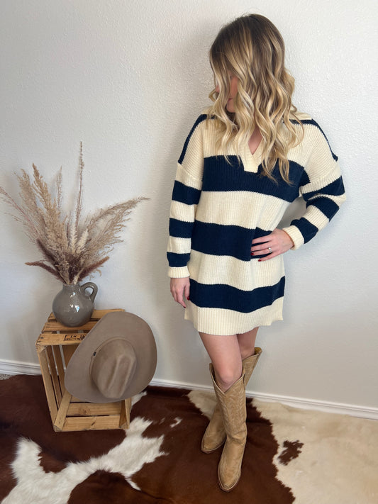 Navy Striped Sweater Dress