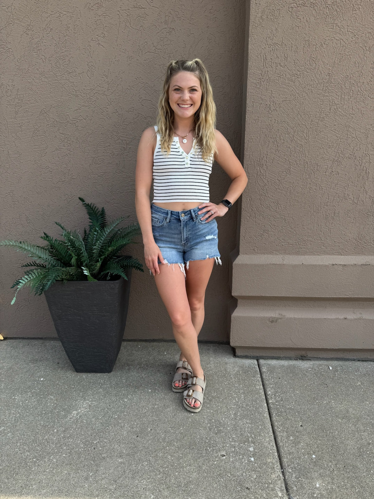 Striped Cropped Henley Tank