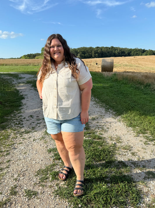 Khaki Striped Plus Top