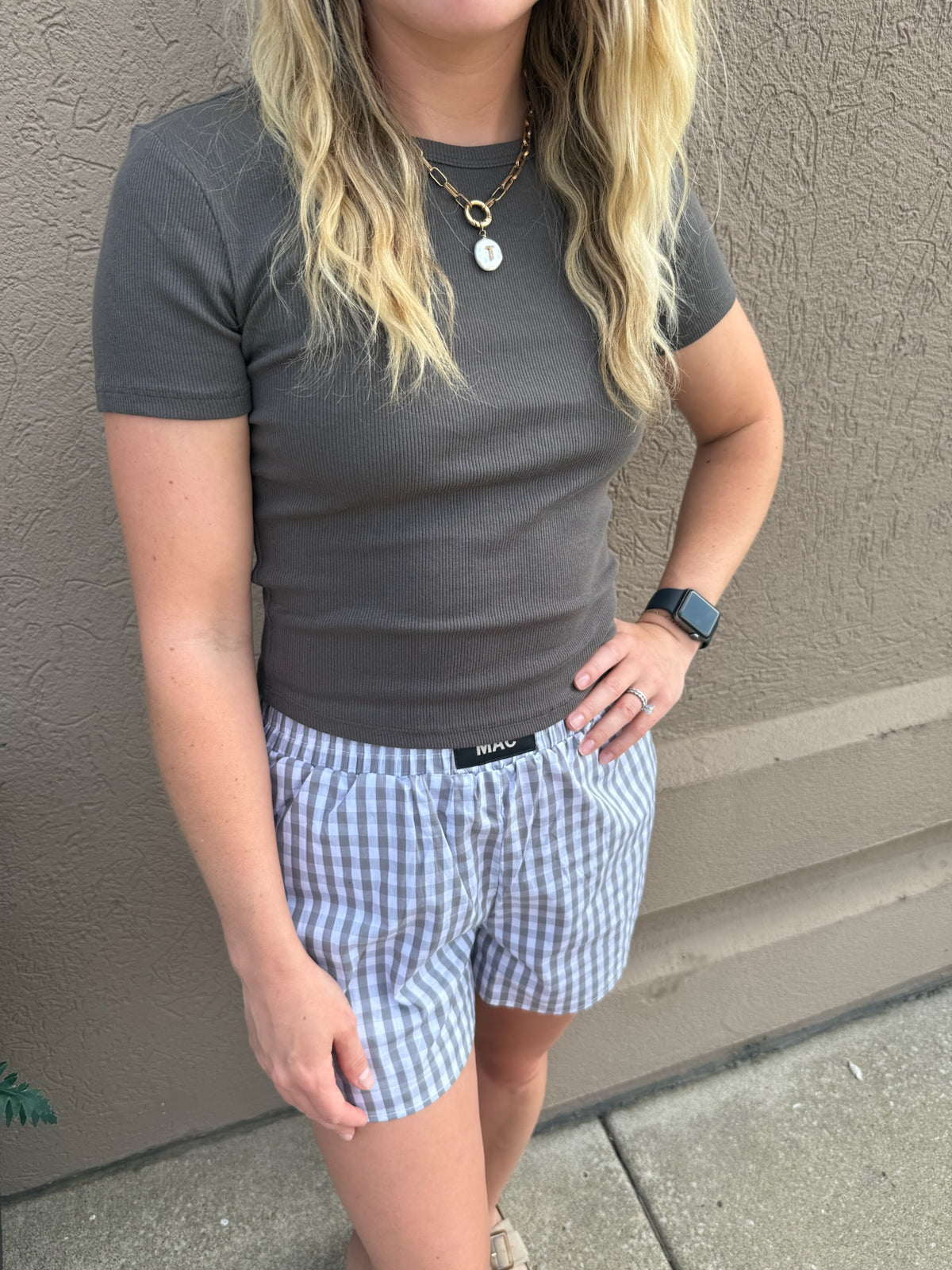 Grey Gingham Shorts