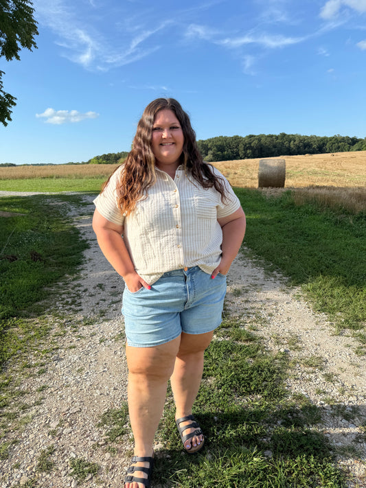 Khaki Striped Plus Top