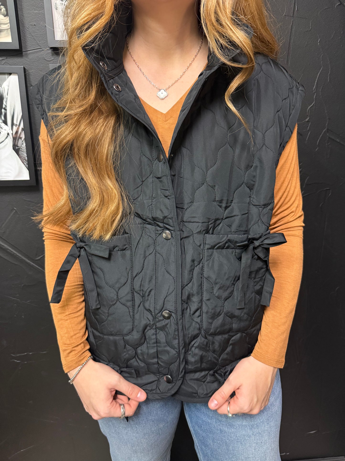 Black Quilted Tie Vest