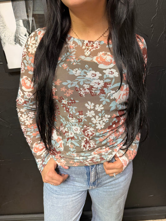 Green Floral Mesh Top