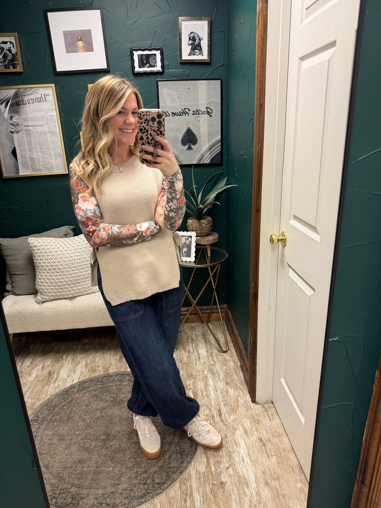 Green Floral Mesh Top