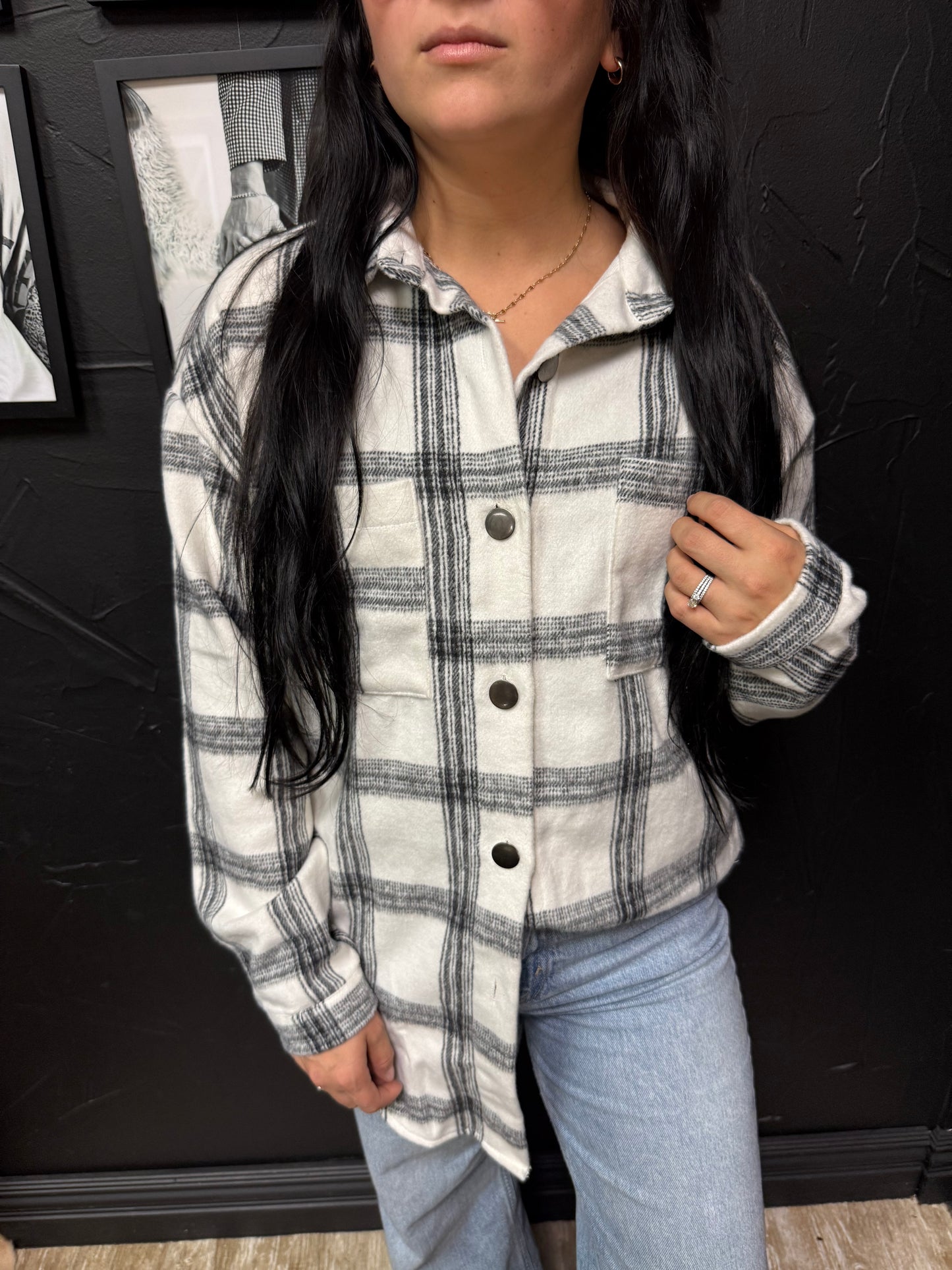 B & W Plaid Wool Shacket