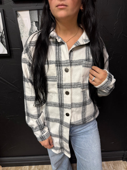 B & W Plaid Wool Shacket