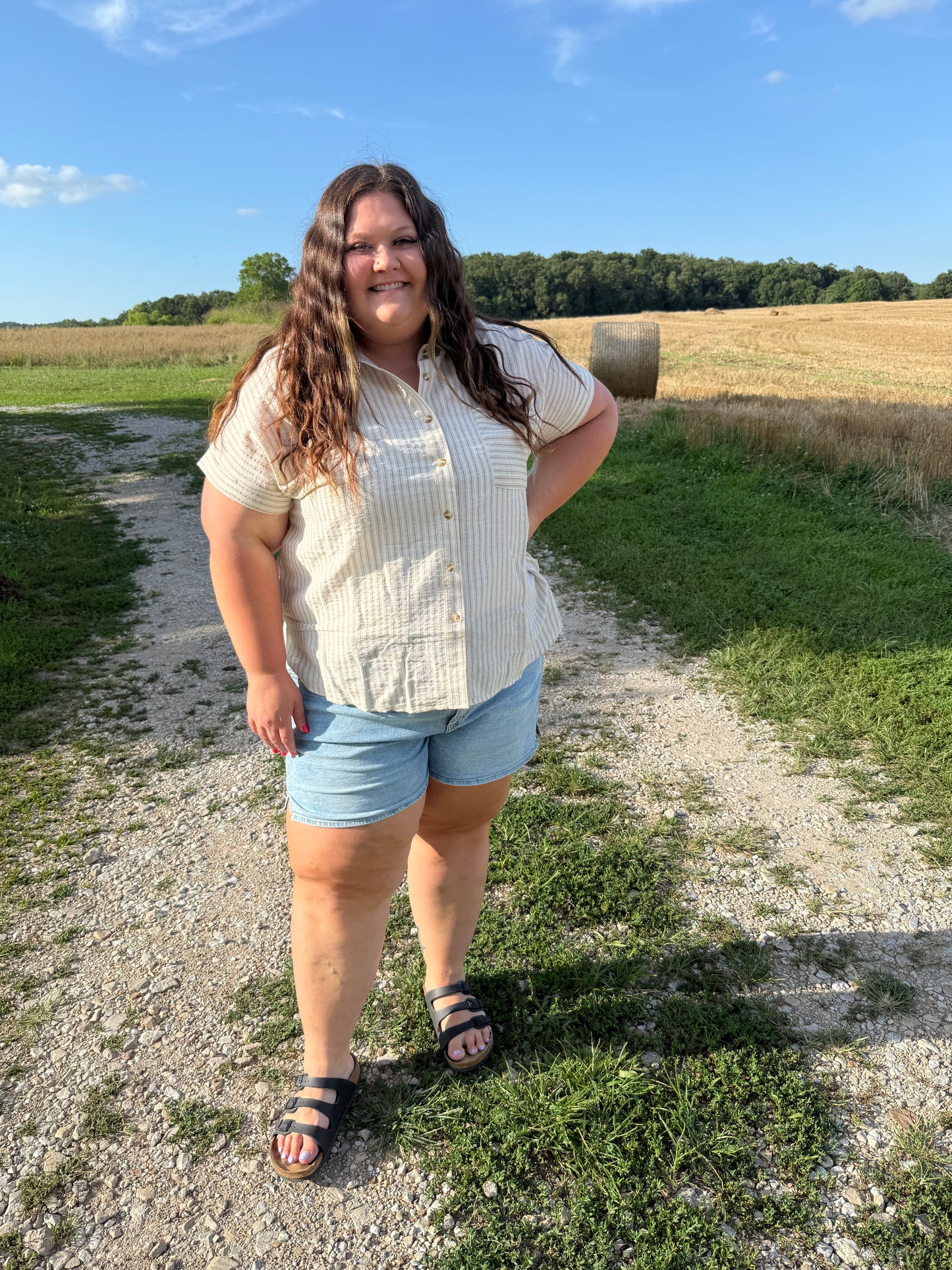 Khaki Striped Plus Top