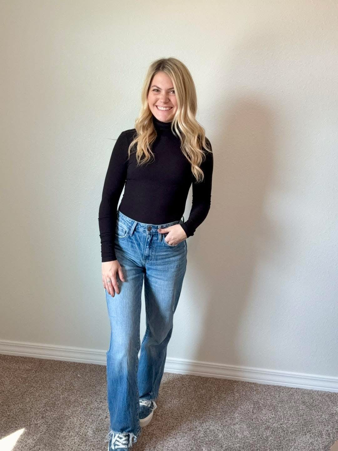 Black Ribbed Turtleneck Bodysuit