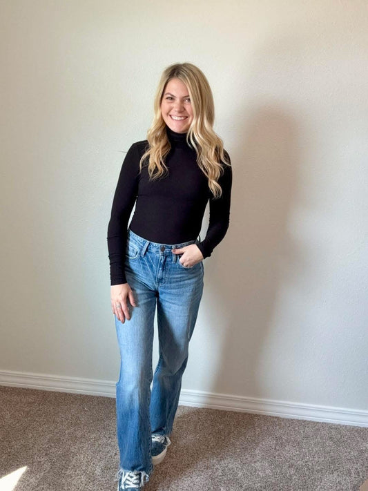 Black Ribbed Turtleneck Bodysuit