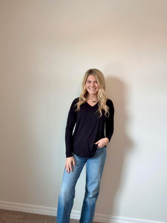 Black Long Sleeve V-neck