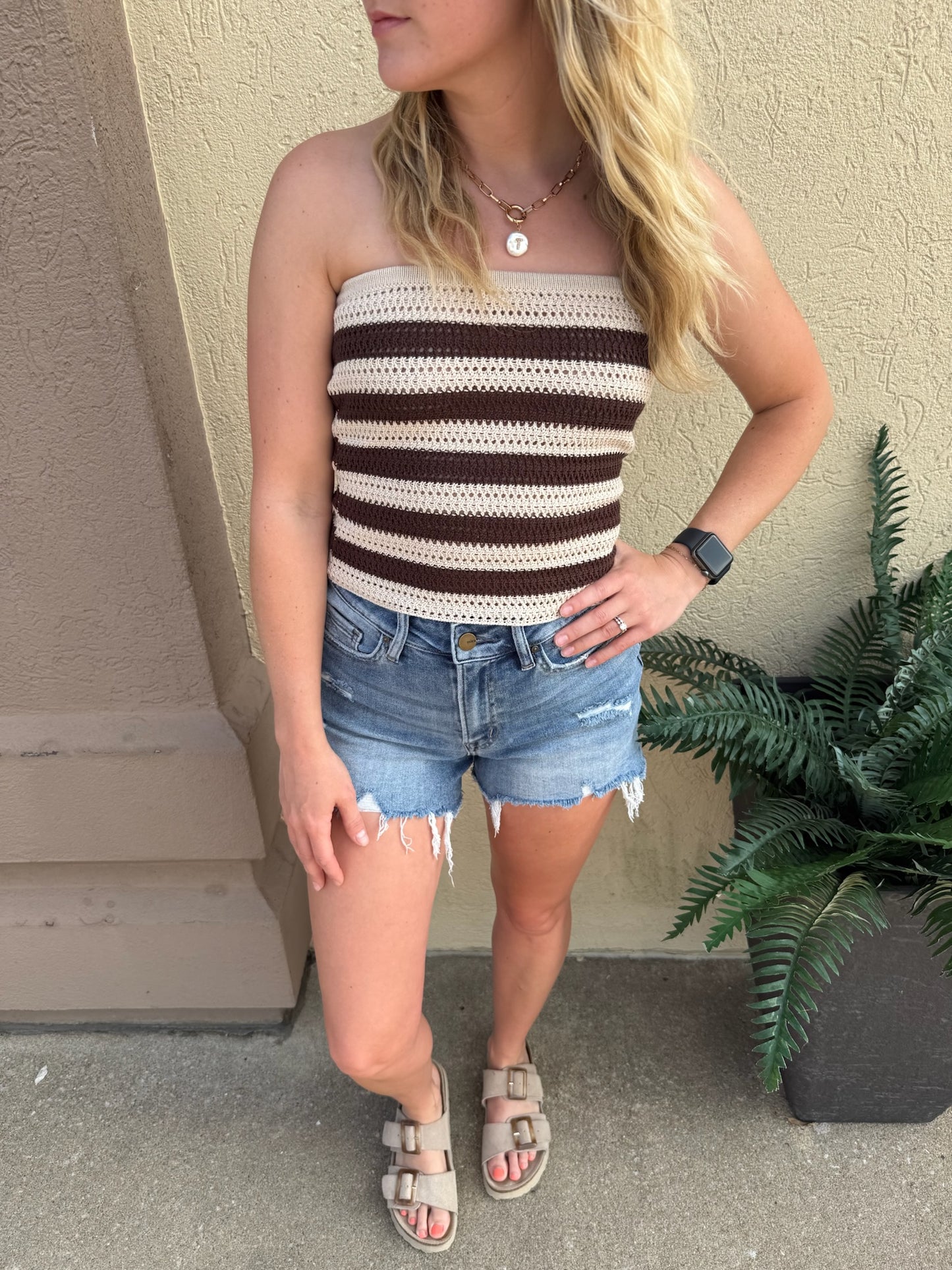 Brown Striped Tube Top