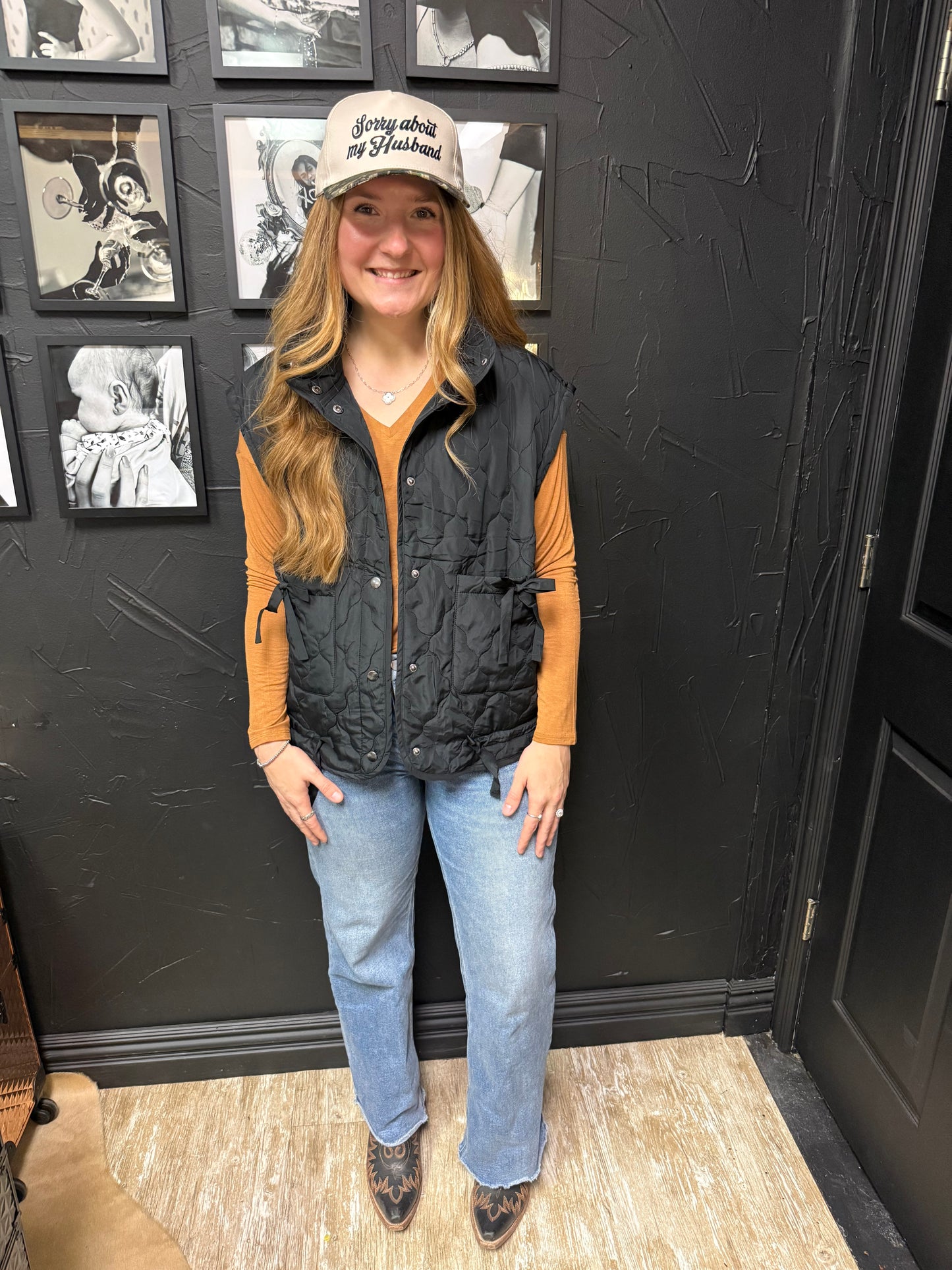 Black Quilted Tie Vest