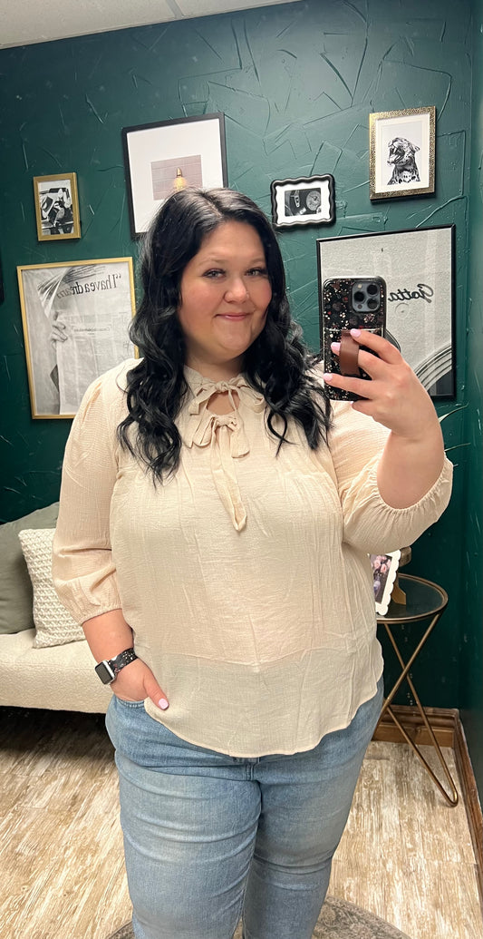 Plus Tie 3/4 Sleeve Top
