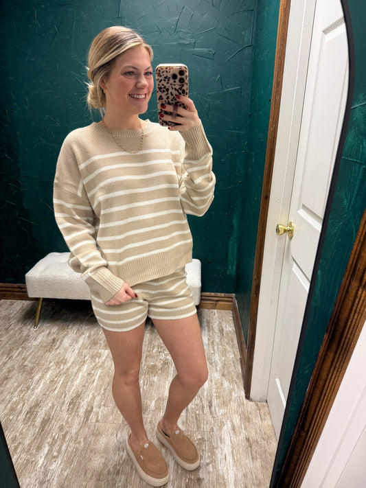 Tan & White Stripe 2 pc. Set