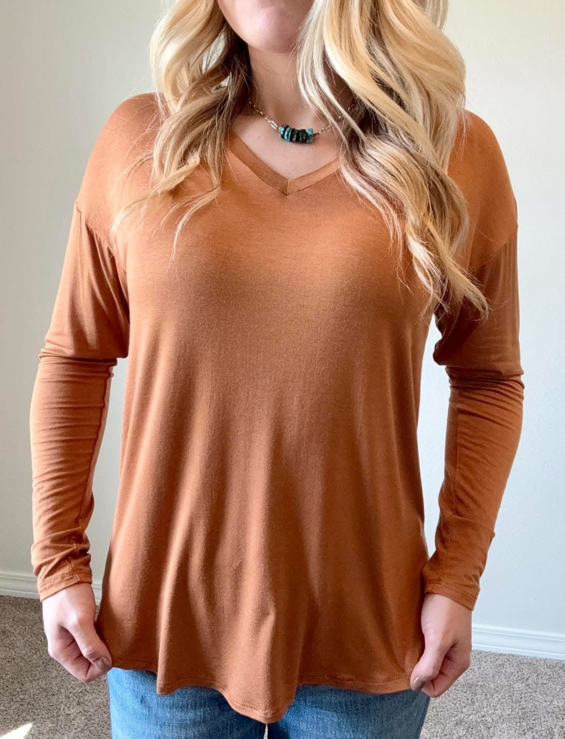 Camel Long Sleeve V-neck