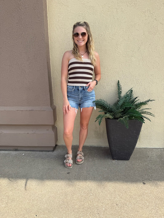 Brown Striped Tube Top