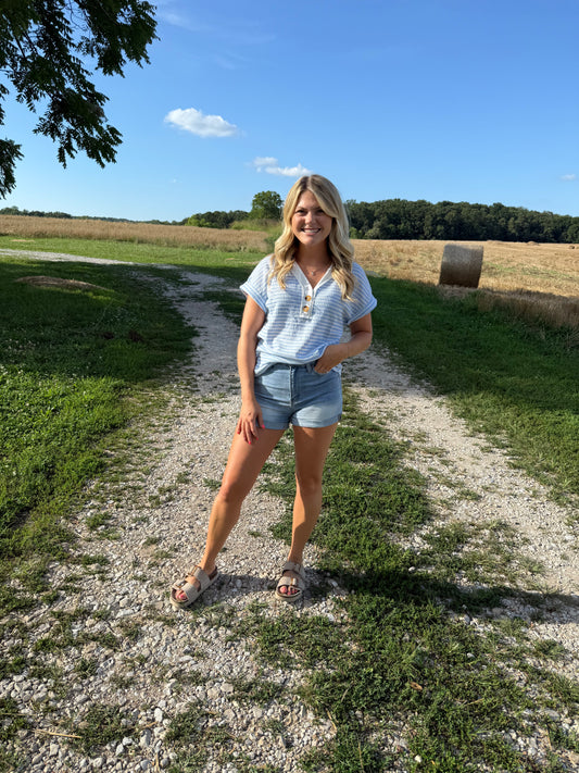 Blue & White Striped V-neck