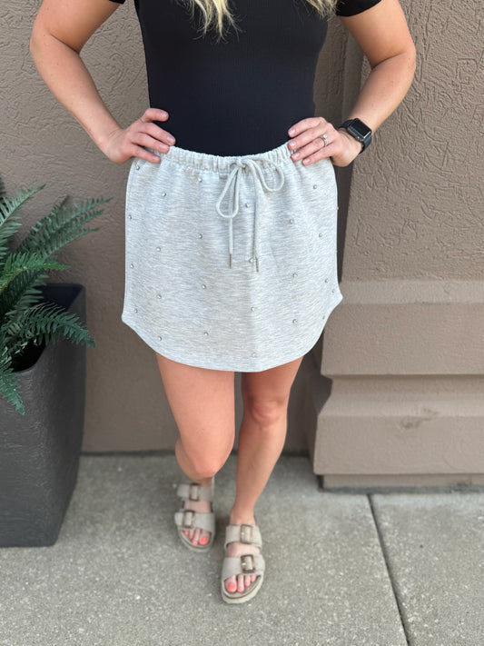 Grey Embellished Mini Skirt
