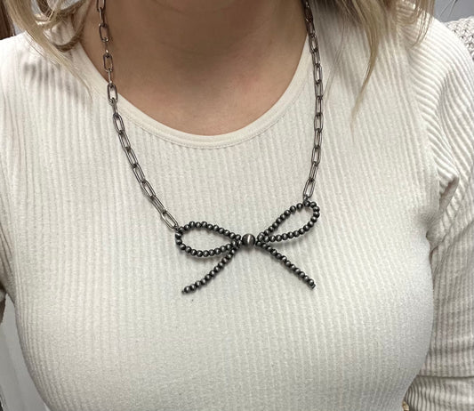 Silver Navajo Pearl Bow Necklace