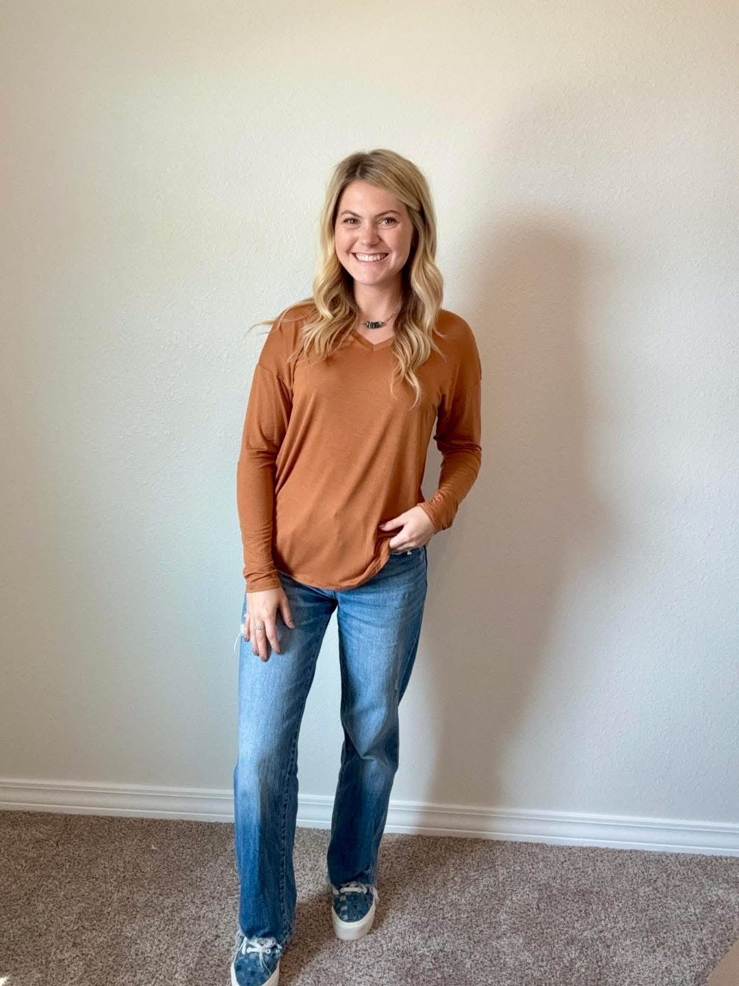 Camel Long Sleeve V-neck