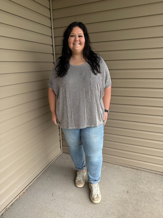 Plus Black & White Ribbed Top