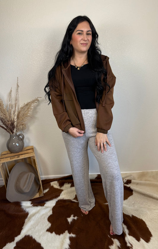 Brown Sweater-Knit Lounge Pants