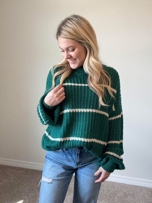 Green and White Striped Sweater